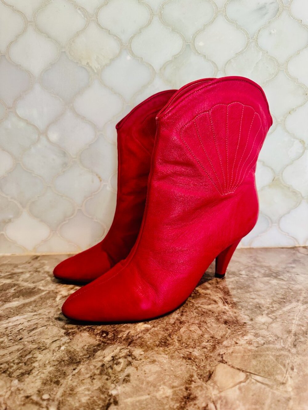 Colcci Pink Leather Western Ankle Booties Size 7 / EU 38 Made in Brazil